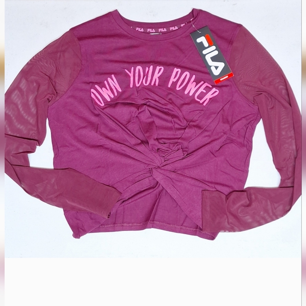 FILA Women's 'OwnYour Power' Graphic TrainingWorkout Top, Purple & Pink